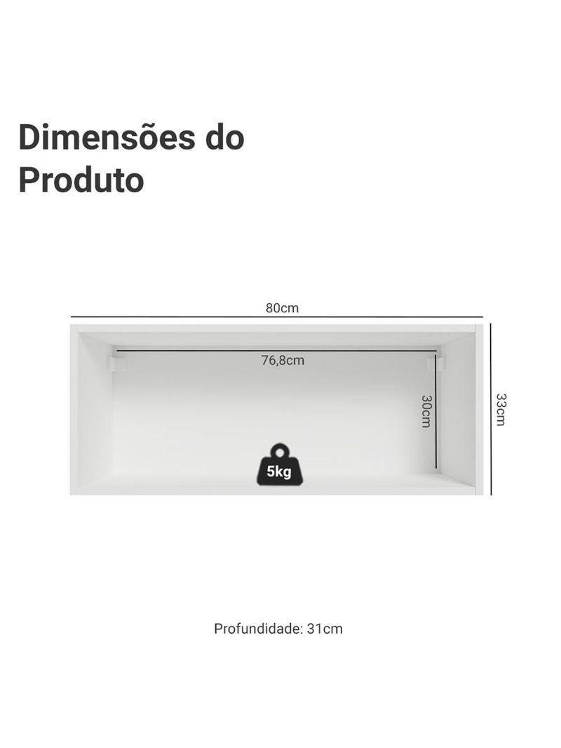 Armário aéreo para quarto 80 cm 1 porta basculante branco neo madesa
