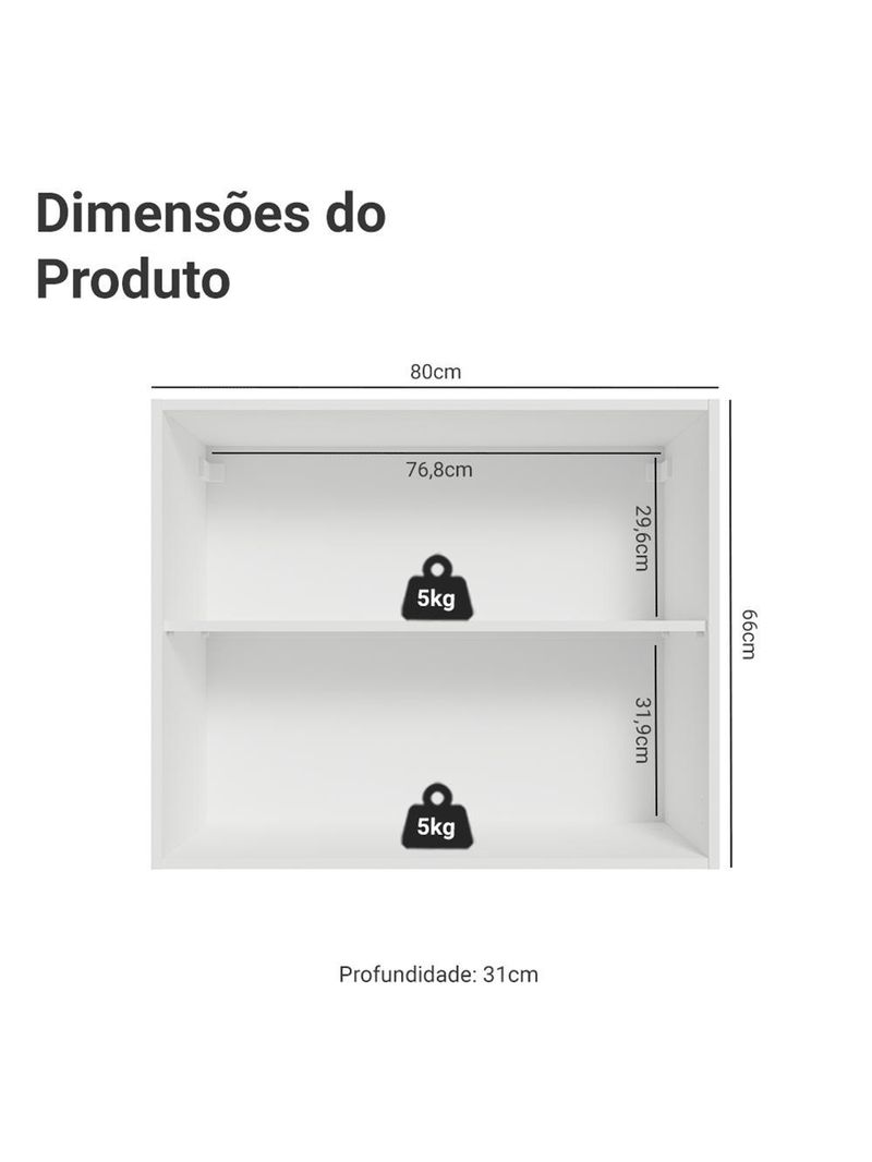 Armário aéreo para quarto 80 cm 2 portas branco neo madesa