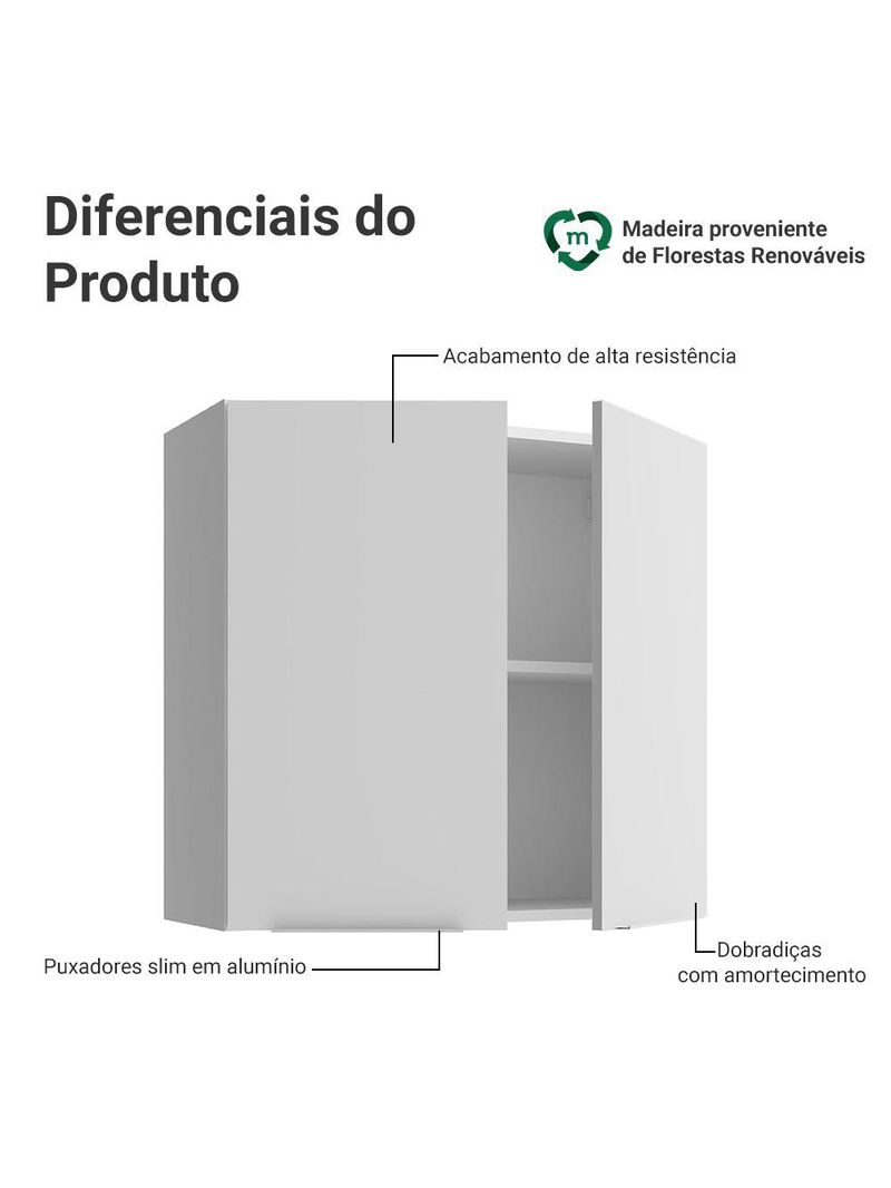 Armário aéreo para quarto 70 cm 2 portas branco neo madesa
