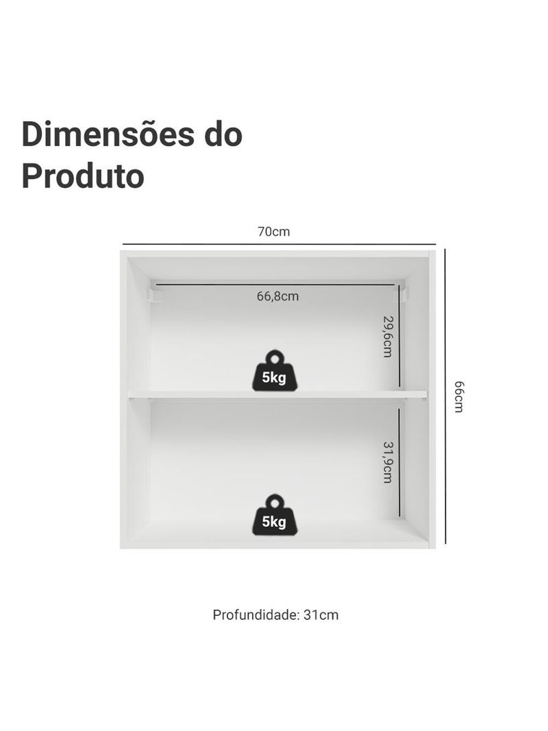Armário aéreo para quarto 70 cm 2 portas branco neo madesa