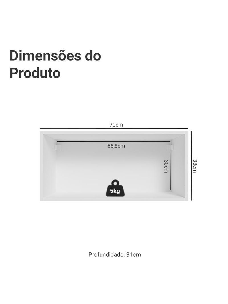 Armário aéreo para quarto 70 cm 1 porta basculante branco neo madesa