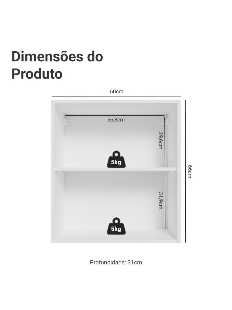 Armário aéreo para quarto 60 cm 1 porta branco neo madesa