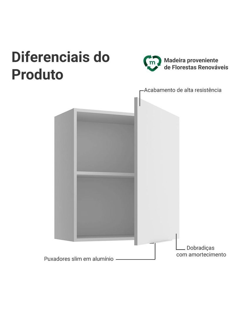Armário aéreo para quarto 60 cm 1 porta branco neo madesa