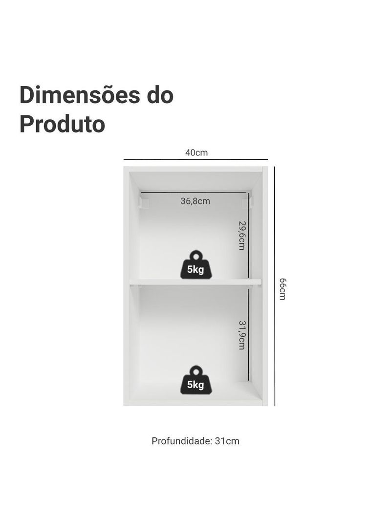 Armário aéreo para quarto 40 cm 1 porta branco neo madesa