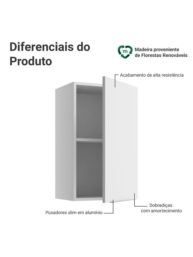 Armário aéreo para quarto 40 cm 1 porta branco neo madesa
