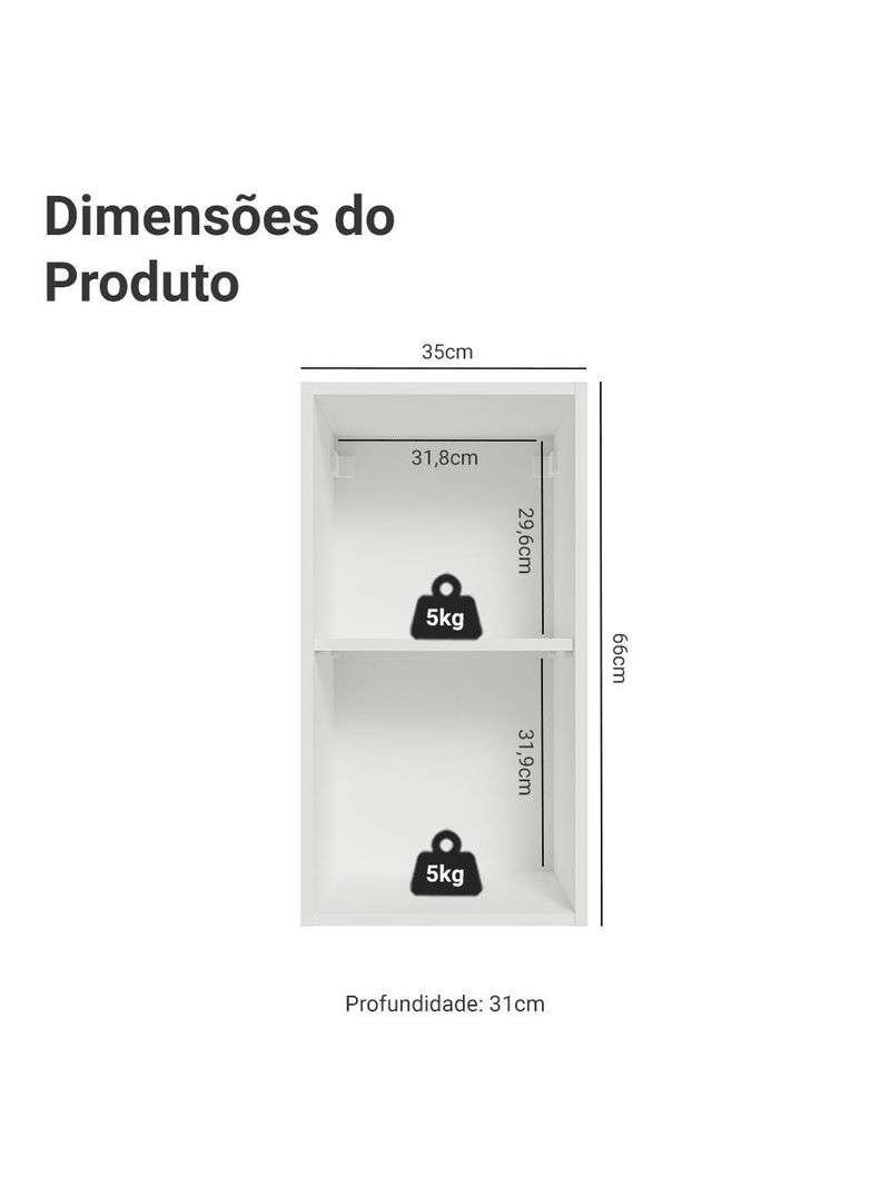 Armário aéreo para quarto 35 cm 1 porta branco neo madesa