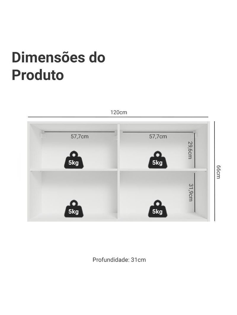Armário aéreo para quarto 120 cm 2 portas branco neo madesa