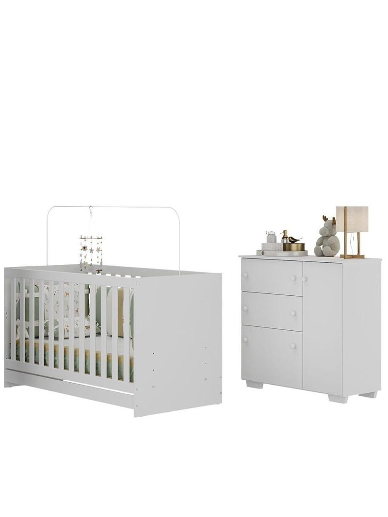 Quarto Infantil-Berço Colchão Incluso E Cômoda Multimóveis