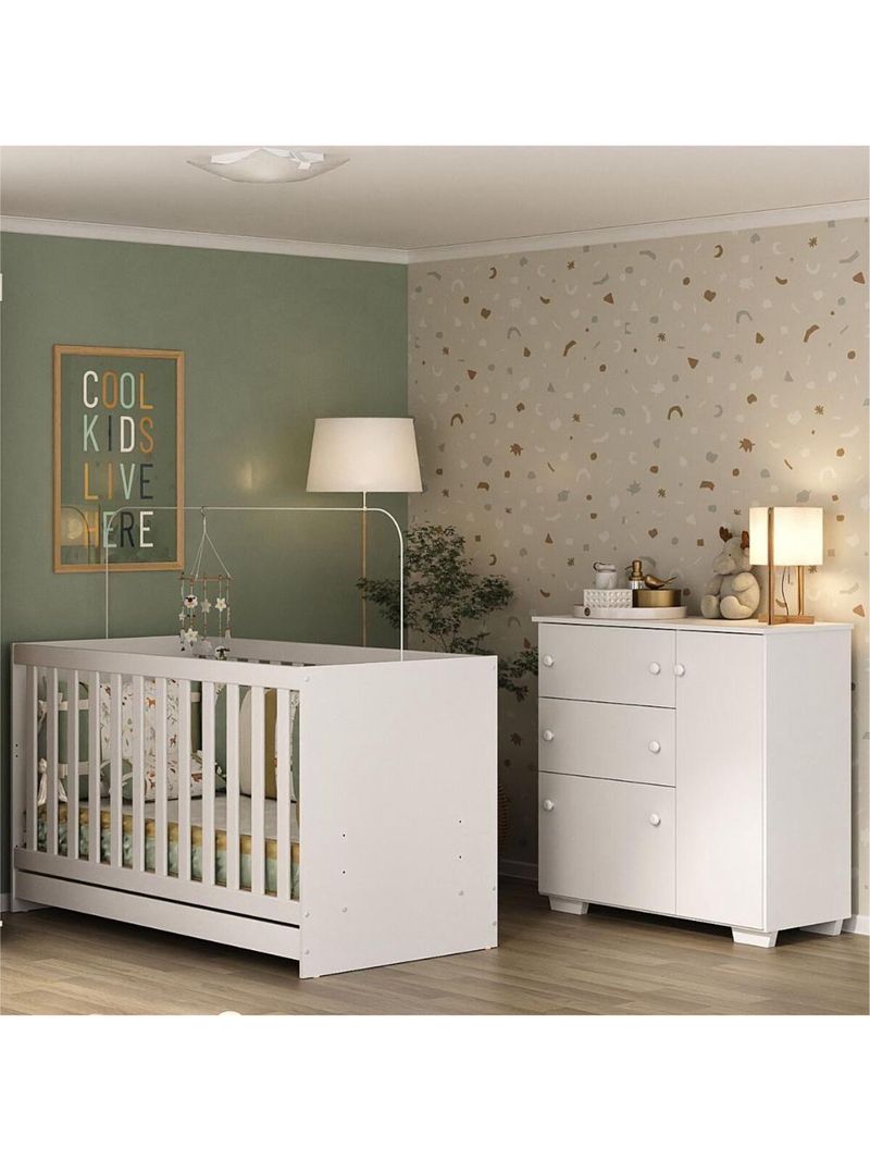 Quarto Infantil-Berço Colchão Incluso E Cômoda Multimóveis