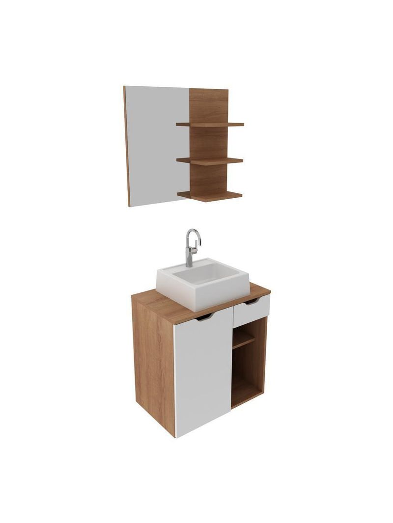 Gabinete De Banheiro + Cuba 60cm Cr10095 Amêndoa/branco