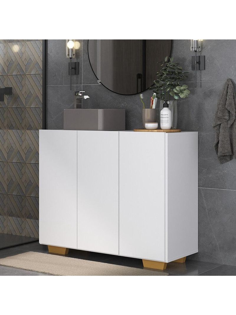 Gabinete Banheiro 3 Portas 90cm Mp5031 Branco Natural