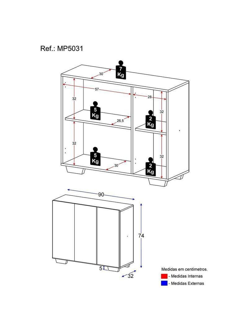 Gabinete Banheiro 3 Portas 90Cm Mp5031 Branco/Preto