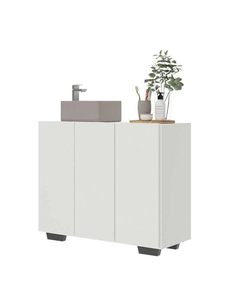Gabinete Banheiro 3 Portas 90Cm Mp5031 Branco/Preto