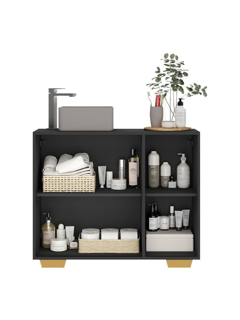 Gabinete Banheiro 3 Portas 90cm Mp5031 Preto Natural