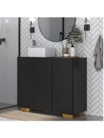 Gabinete Banheiro 3 Portas 90cm Mp5031 Preto Natural