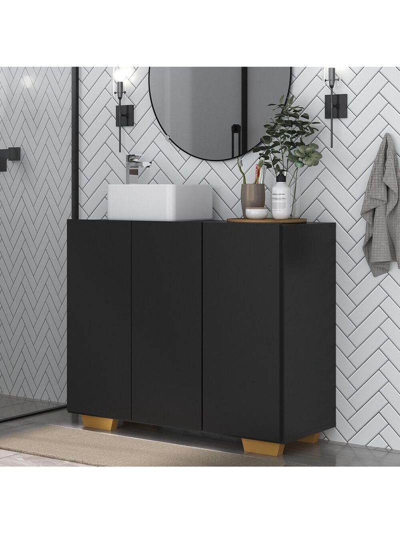 Gabinete Banheiro 3 Portas 90cm Mp5031 Preto Natural