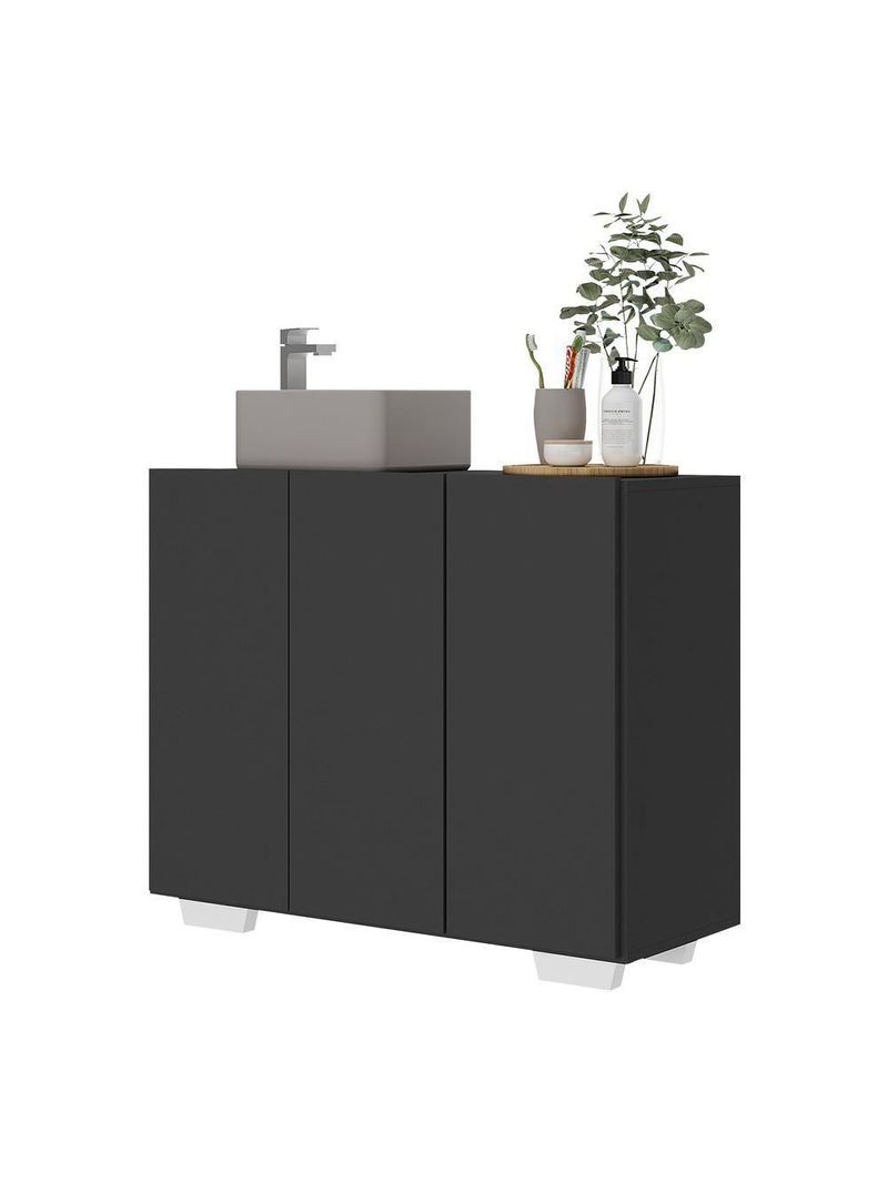 Gabinete Banheiro 3 Portas 90Cm Mp5031 Preto/Branco