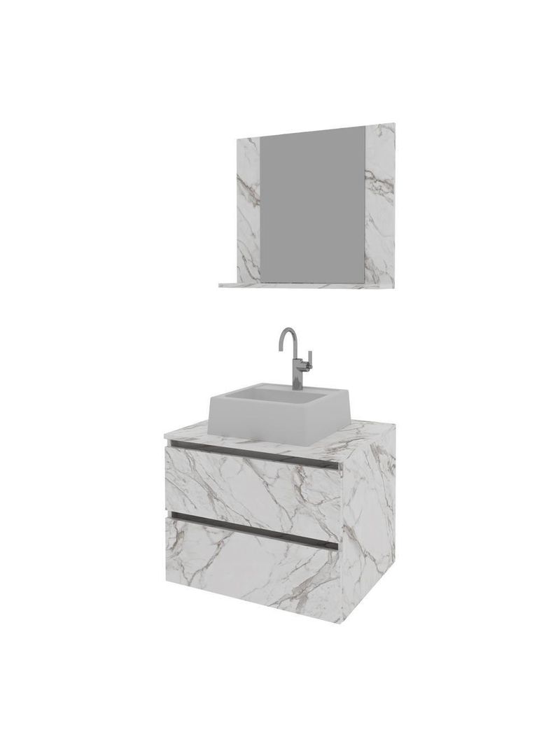 Gabinete De Banheiro + Cuba 60cm Cr10097 Mármore Branco