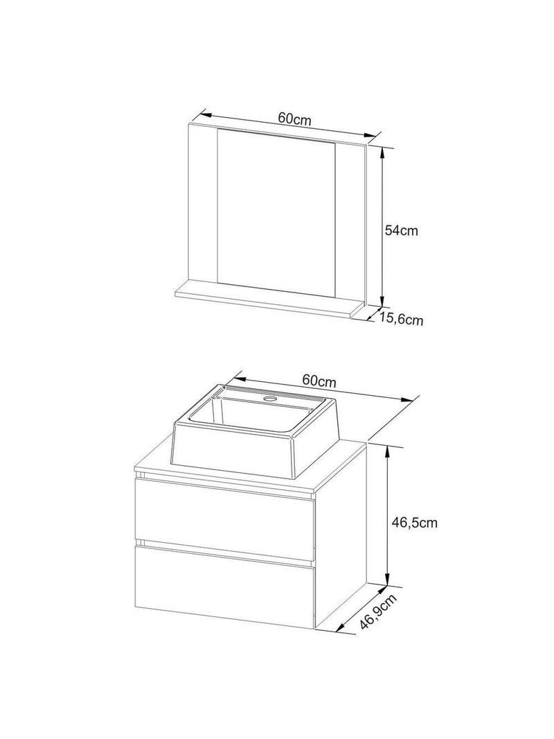 Gabinete De Banheiro + Cuba 60cm Cr10097 Mármore Branco