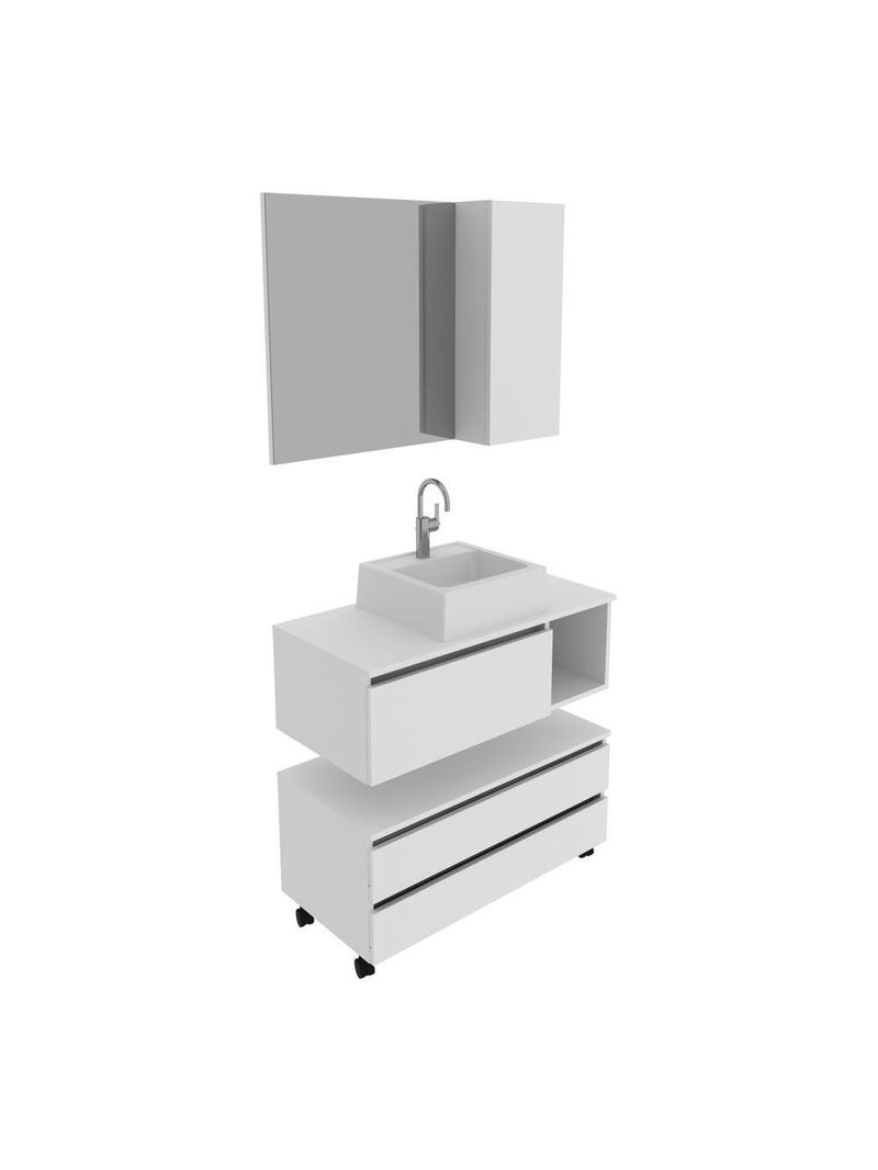 Gabinete De Banheiro + Cuba 80cm Cr10094 Branco Branco