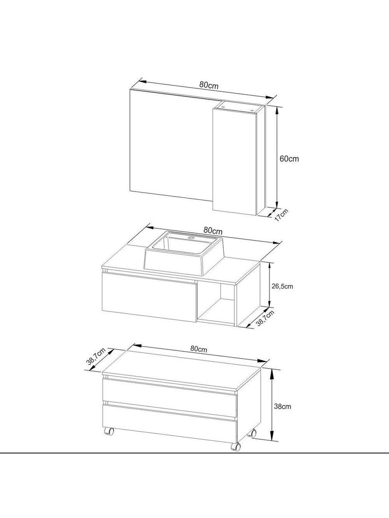 Gabinete De Banheiro + Cuba 80cm Cr10094 Branco Branco