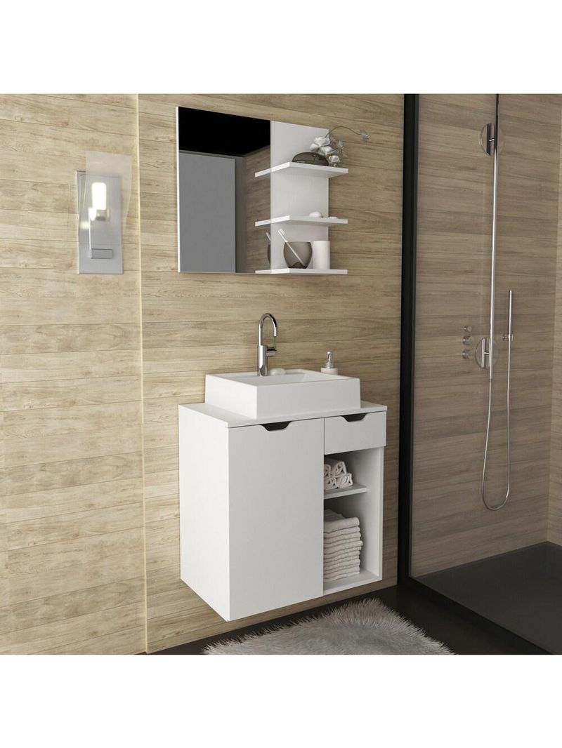 Gabinete De Banheiro + Cuba 60cm Cr10095 Branco Branco