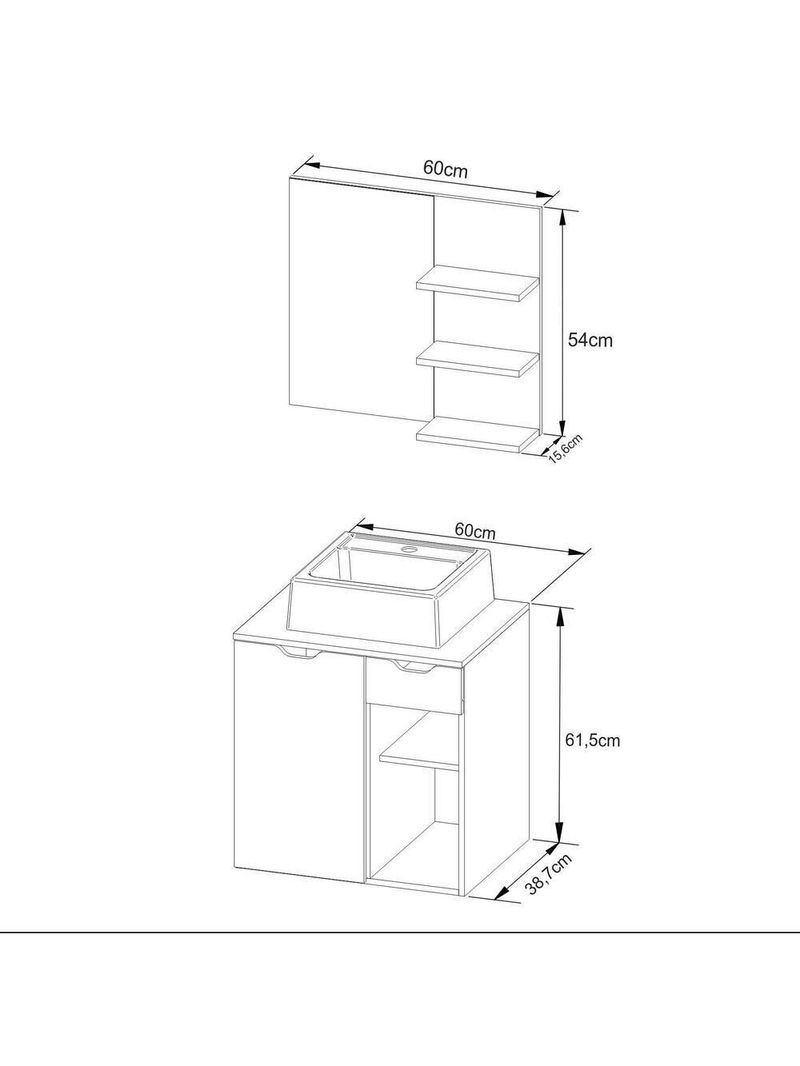 Gabinete De Banheiro + Cuba 60cm Cr10095 Branco Branco