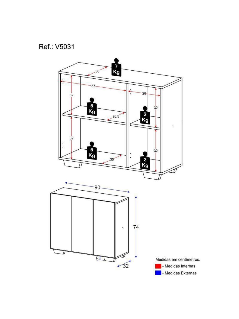 Gabinete Banheiro 3 Portas 90Cm Multimóveis V5031