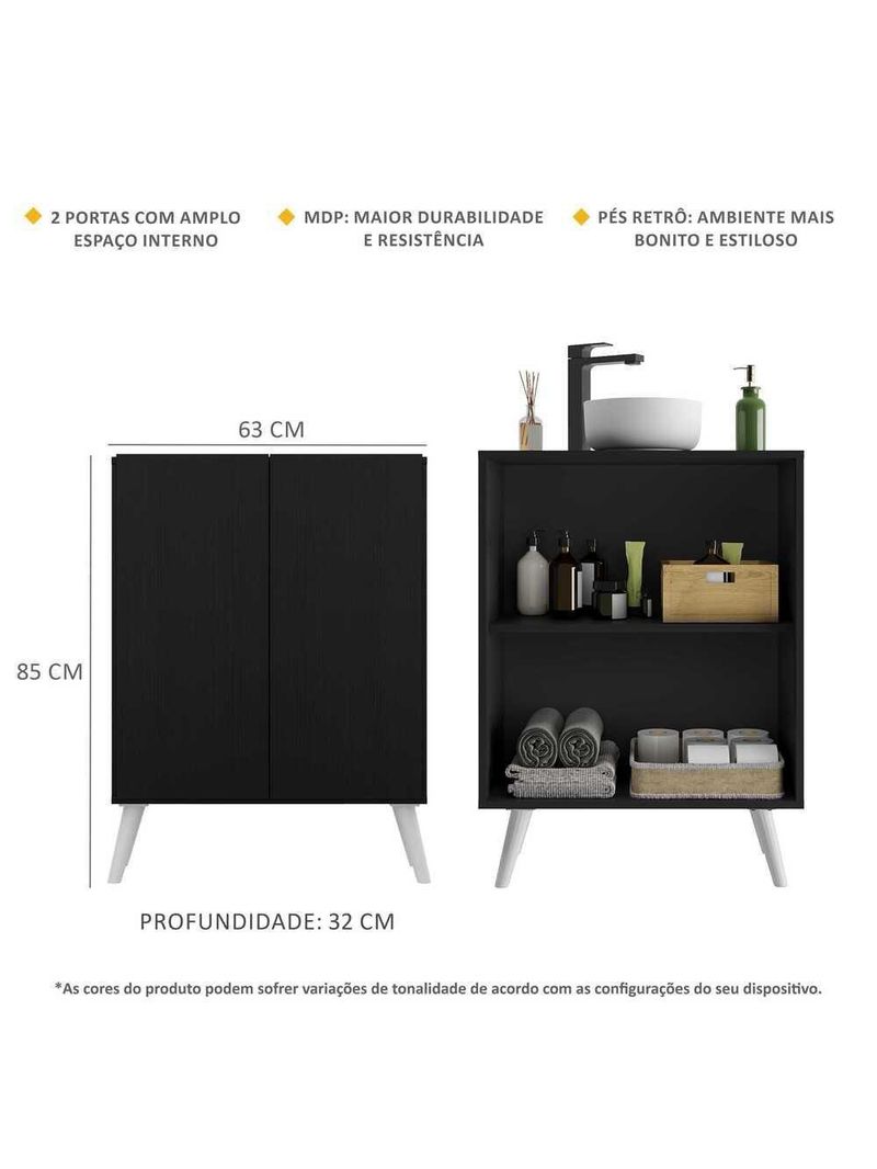 Gabinete Banheiro 2 Portas Retrô 63Cm Multimóveis V5006
