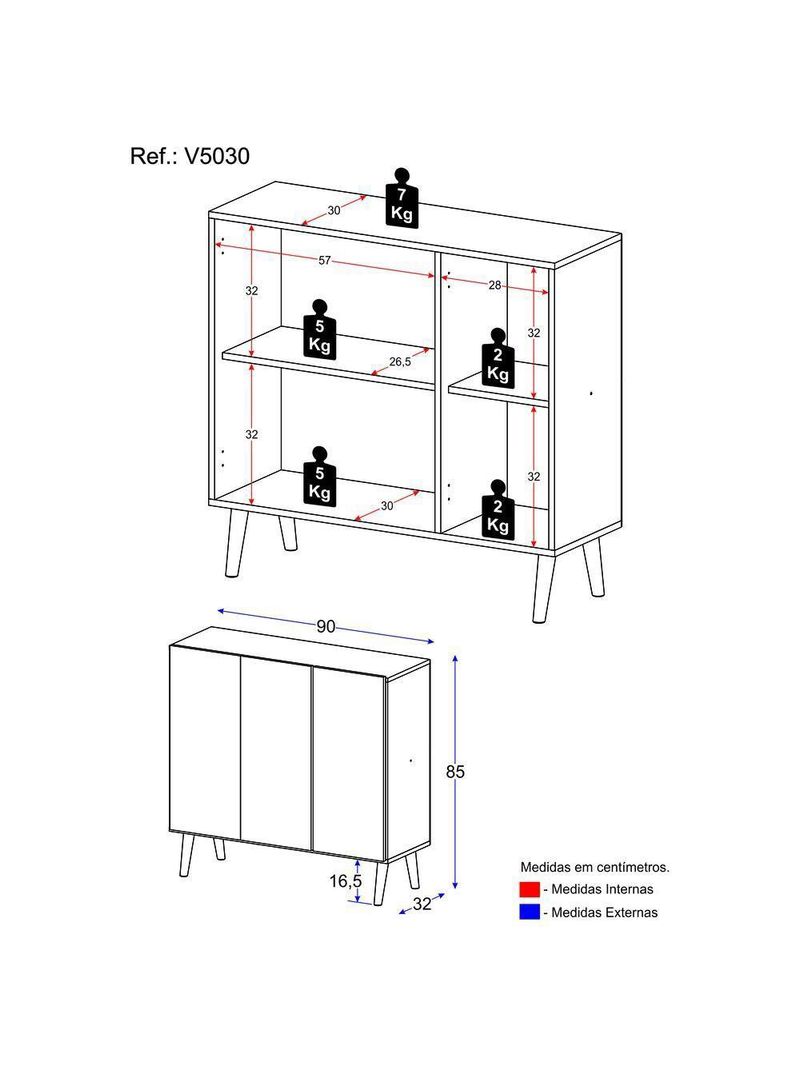 Gabinete Banheiro 3 Portas Retrô 90Cm Multimóveis V5030