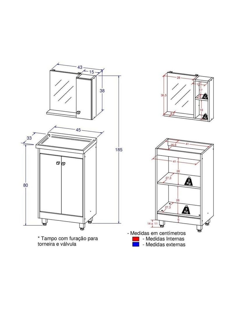 Gabinete Banheiro Cuba Espelheira Multimóveis Cr10100Branco