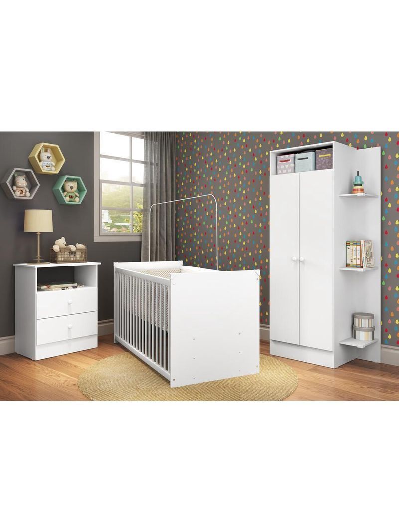 Jogo De Quarto Infantil Trevalla Móveis PomPom 3Peças Branco