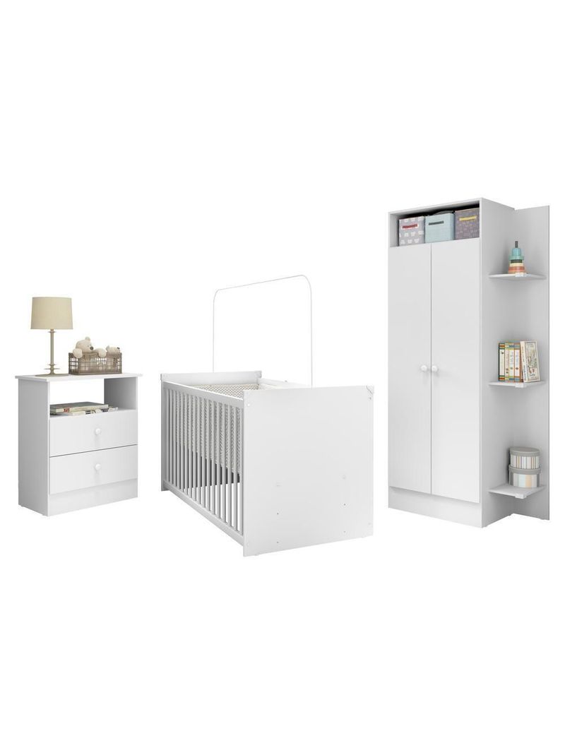Jogo De Quarto Infantil Trevalla Móveis PomPom 3Peças Branco