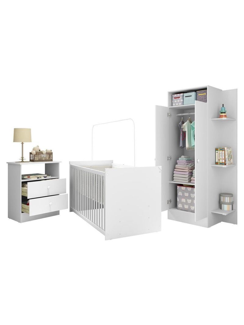 Jogo De Quarto Infantil Trevalla Móveis PomPom 3Peças Branco