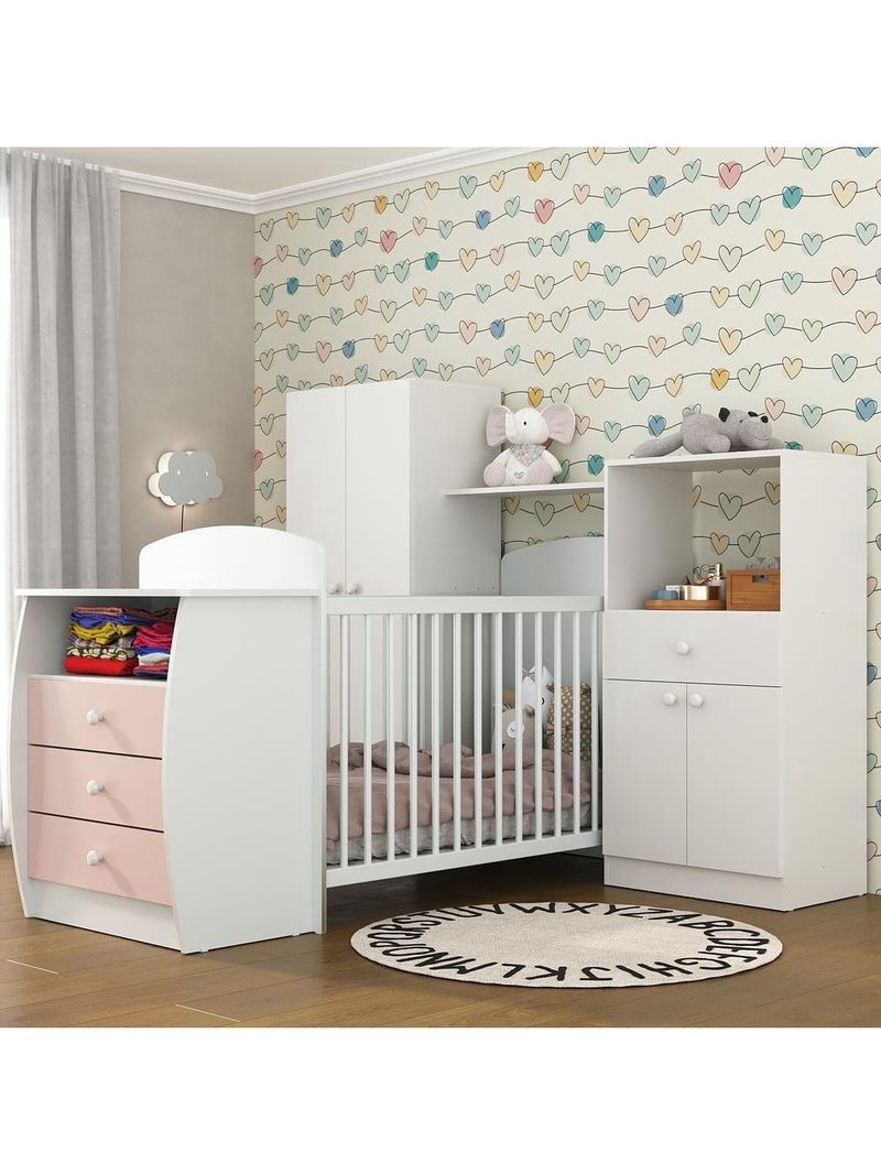 Quarto Infantil Com Berço-cômoda Laura Branco/rosa