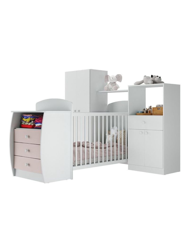 Quarto Infantil Com Berço-cômoda Laura Branco/rosa