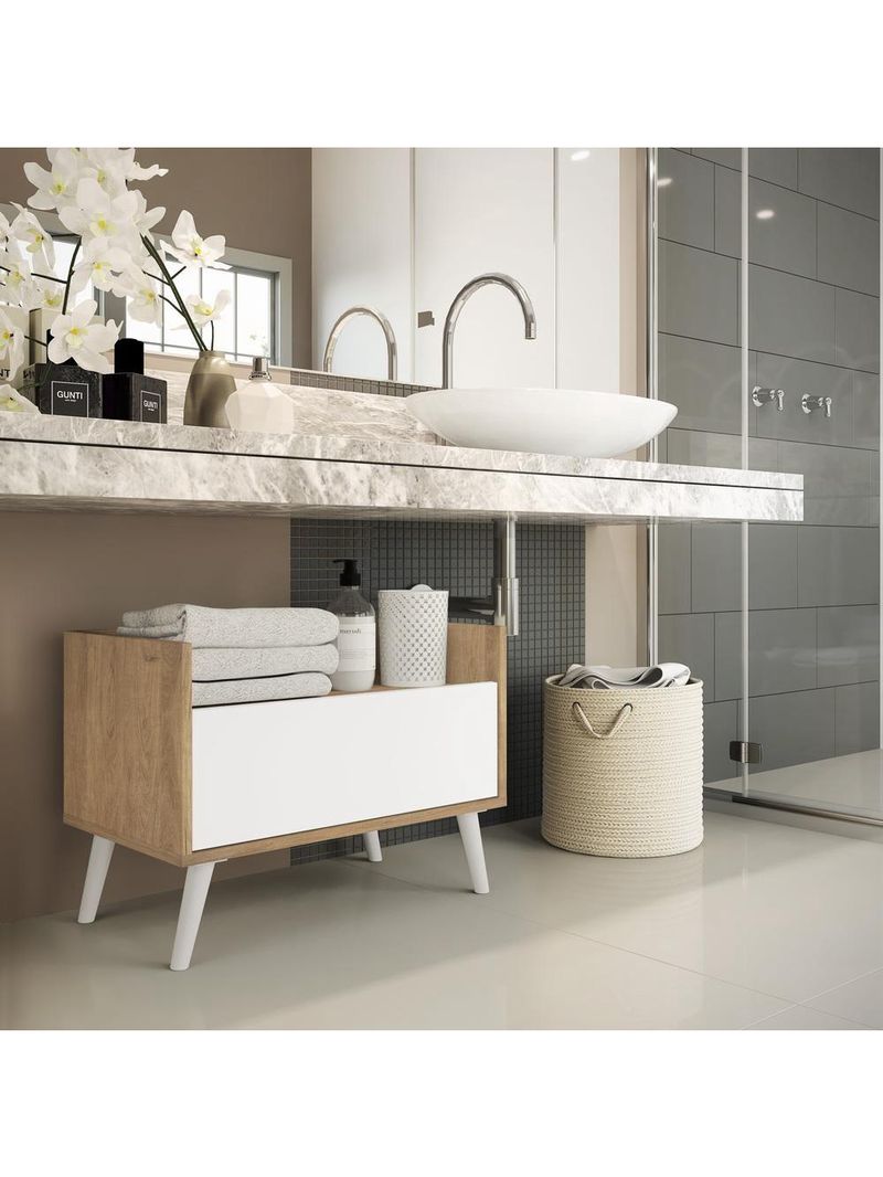 Gabinete Armário Banheiro 80 Cm Rustic/branco