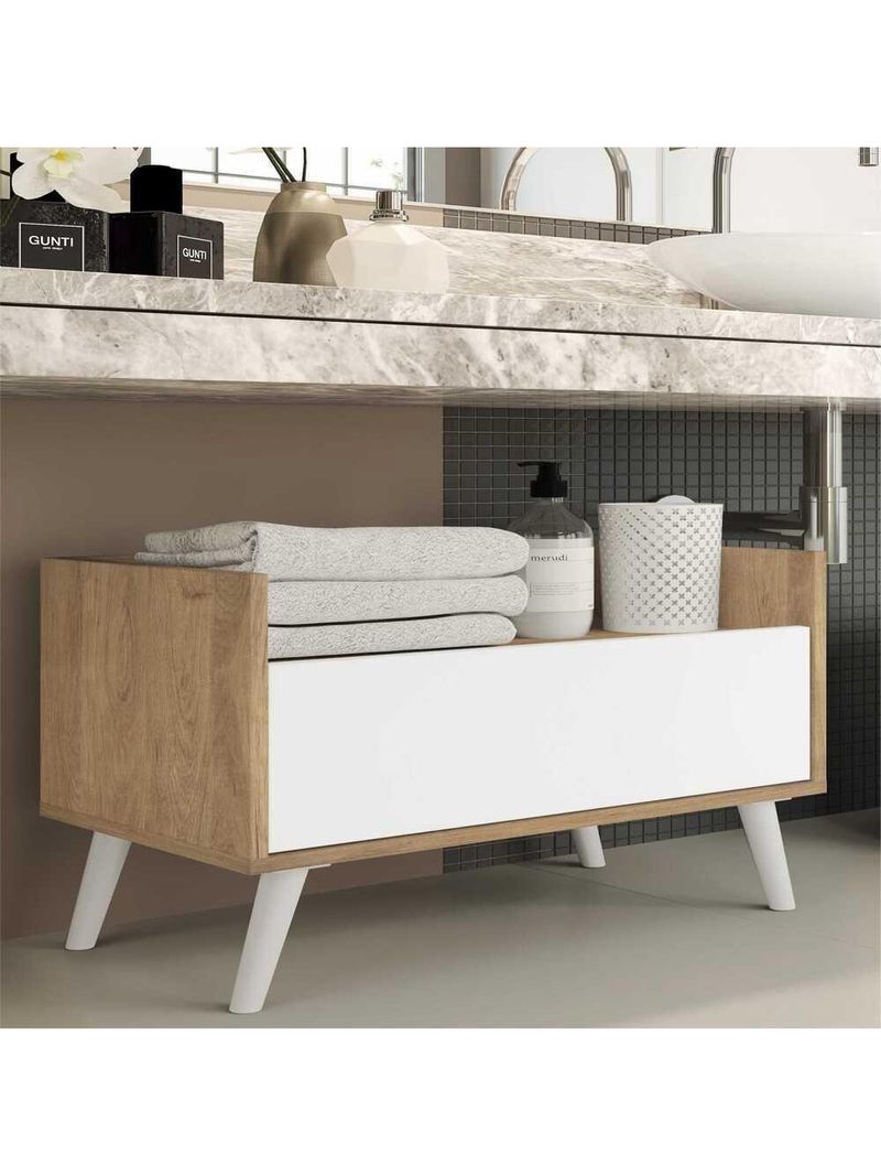 Gabinete Armário Banheiro 80 Cm Rustic/branco