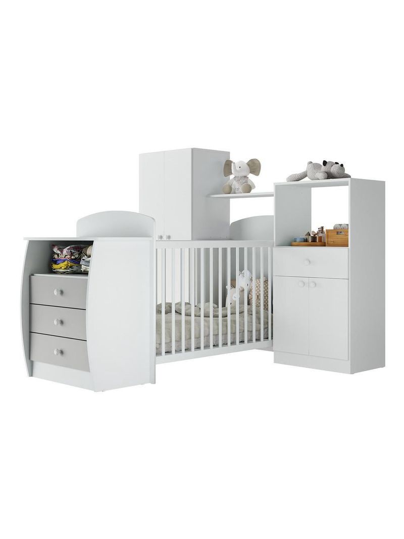 Quarto Infantil Com Berço-cômoda Laura Branco/cinza