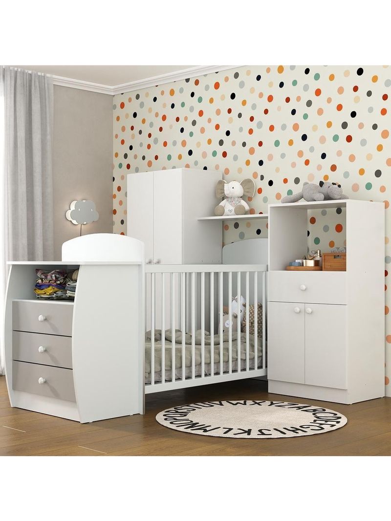 Quarto Infantil Com Berço-cômoda Laura Branco/cinza
