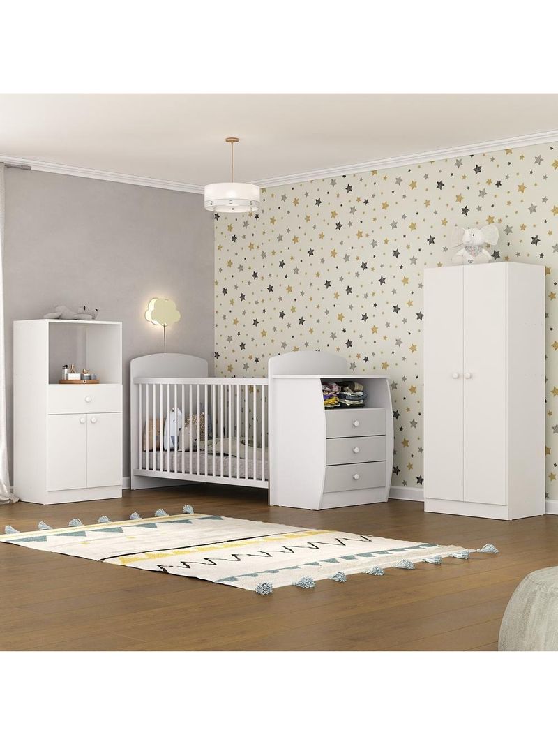 Quarto Infantil Com Berço-cômoda Laura Branco/cinza