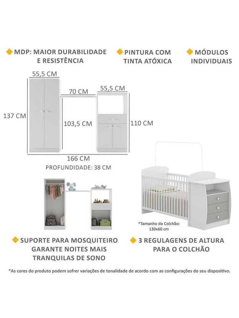 Quarto Infantil Com Berço-cômoda Laura Branco/cinza