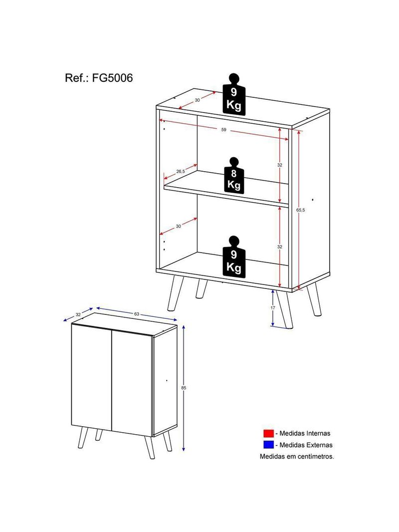 Gabinete De Banheiro Retrô 63Cm 2 Portas Fg5006 Branco/preto