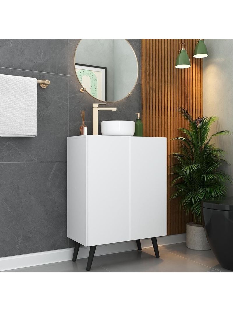 Gabinete De Banheiro Retrô 63Cm 2 Portas Fg5006 Branco/preto