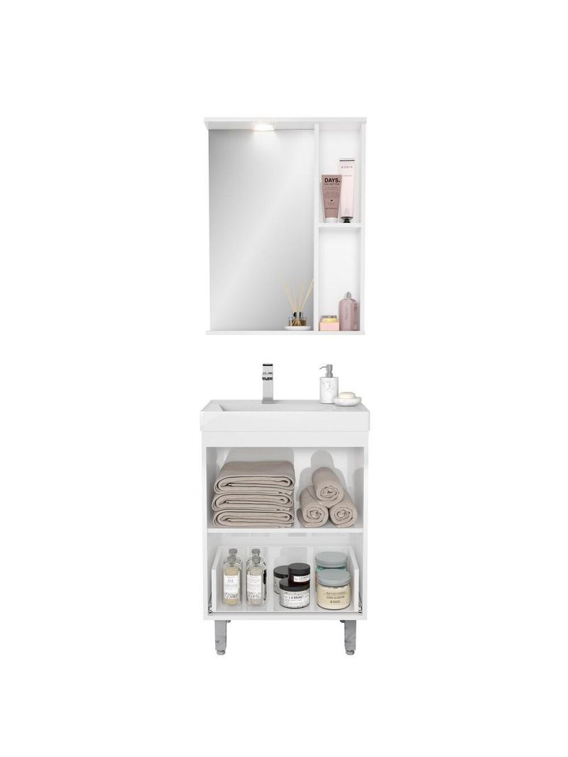 Gabinete Banheiro Com Cuba E Espelheira Branco/legno Crema
