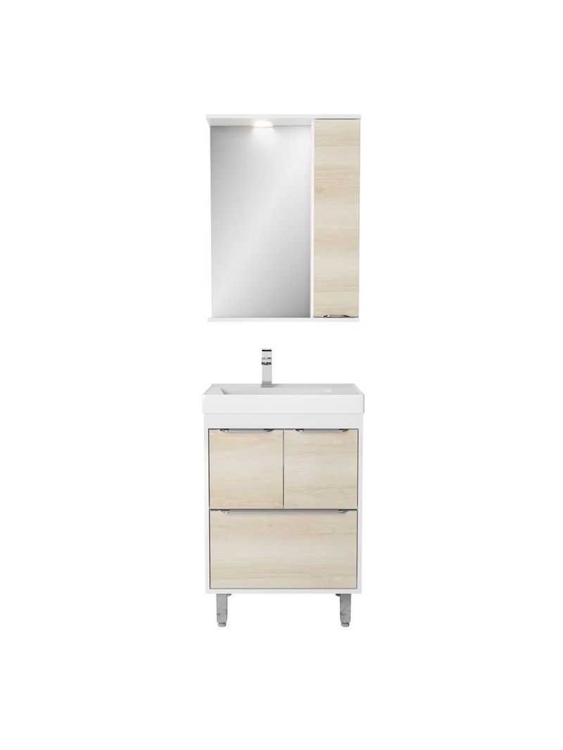Gabinete Banheiro Com Cuba E Espelheira Branco/legno Crema