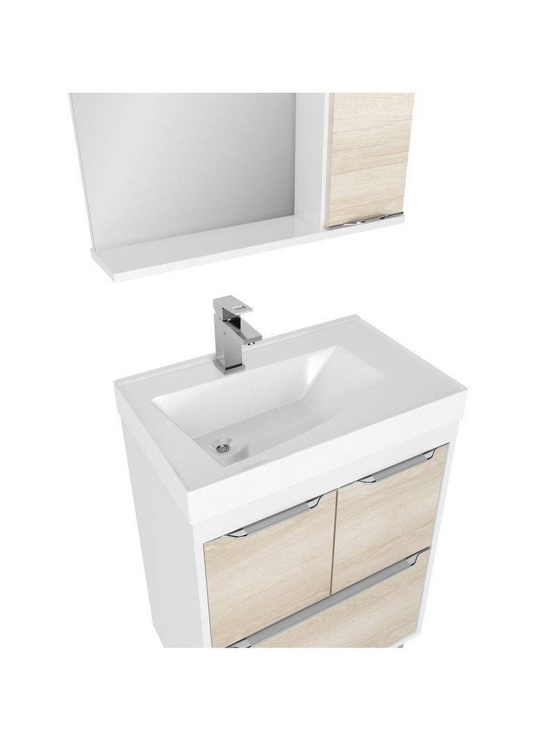 Gabinete Banheiro Com Cuba E Espelheira Branco/legno Crema