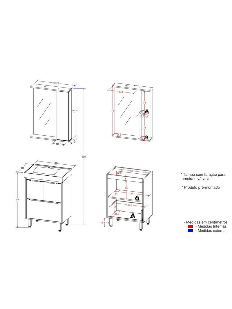Gabinete Banheiro Com Cuba E Espelheira Branco/legno Crema