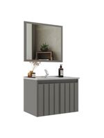 Gabinete Banheiro 60cm Com Espelheira E Cuba Multimóveis Cr10104 Cimento Cimento