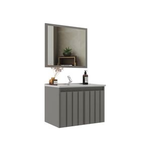 Gabinete Banheiro 60cm Com Espelheira E Cuba Multimóveis Cr10104 Cimento Cimento